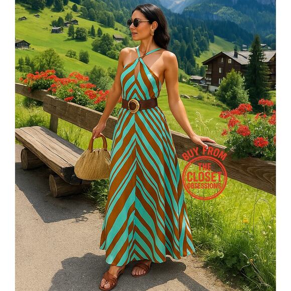 MANGO Striped Satin Crossover Maxi Dress NWT 🧡 - Picture 2 of 16